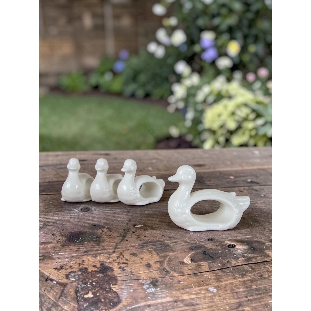 Set Of 4 - Vintage Shafford Porcelain Duck‎ Goose Napkin Rings
